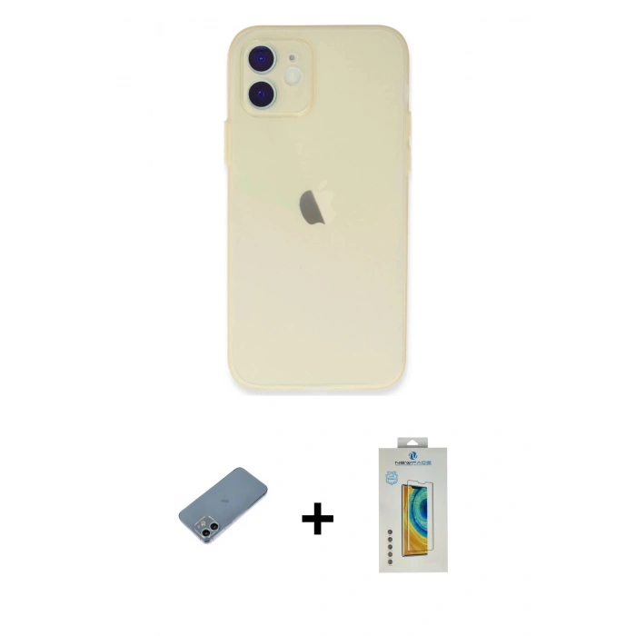 MARSİLYAN™- iPhone 12 Kılıf Atlas Minimal Prime - Siyah Polymer Nano Ekran Koruyucu + Shine Kamera Lens Koruma Cam - SABE