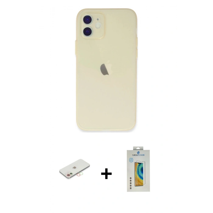 MARSİLYAN™- iPhone 12 Kılıf Atlas Minimal Prime - Siyah Polymer Nano Ekran Koruyucu + Renkli Kamera Lens Koruma Cam - YL
