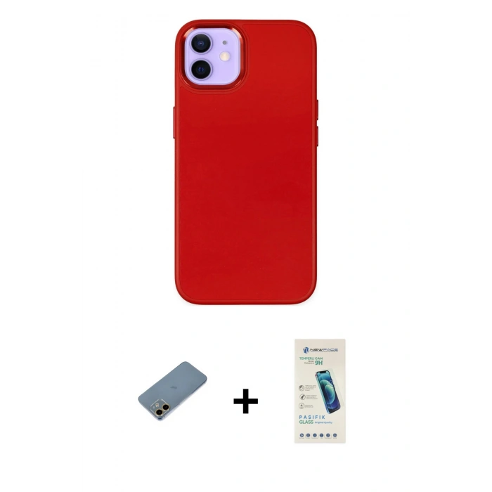 MARSİLYAN™- iPhone 12 Kılıf Çekirdek Çizgi - Şeffaf Pasifik Cam Ekran Koruyucu + Shine Kamera Lens Koruma Cam - GD