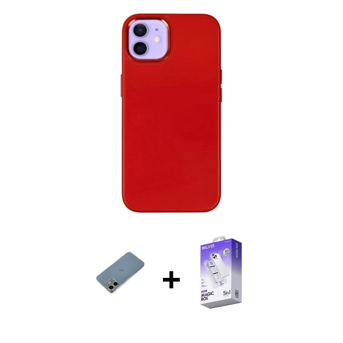 MARSİLYAN™- iPhone 12 Kılıf Çekirdek Çizgi - Siyah Bilvis 5in1 3D Magic Cam Ekran Koruyucu + Shine Kamera Lens Koruma Cam - GD