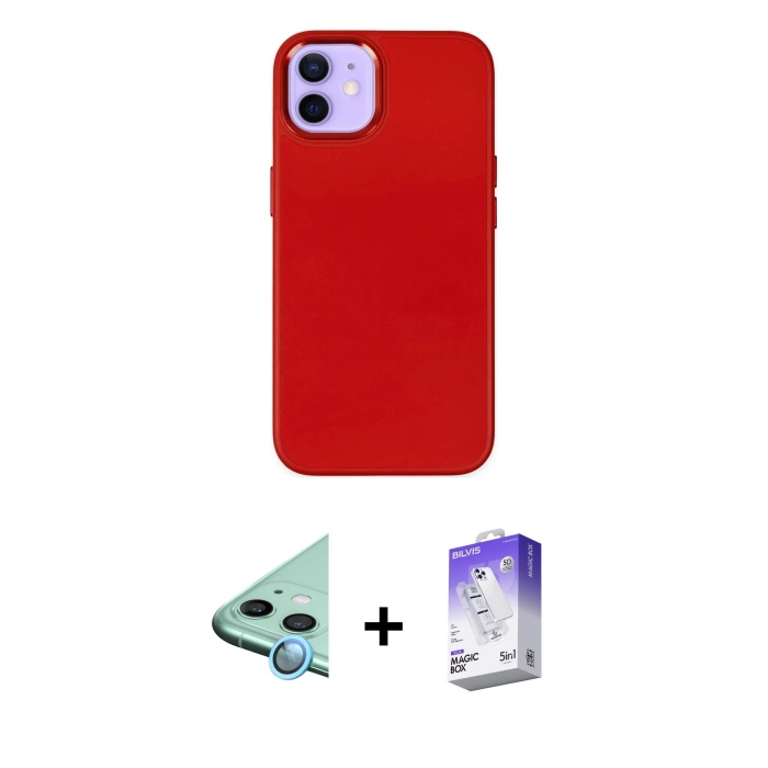 MARSİLYAN™- iPhone 12 Kılıf Çekirdek Çizgi - Siyah Bilvis 5in1 3D Magic Cam Ekran Koruyucu + Raze Metal Kamera Lens - MI