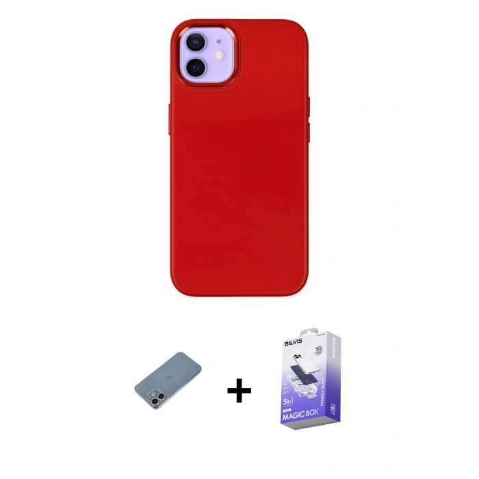 MARSİLYAN™- iPhone 12 Kılıf Çekirdek Çizgi - Siyah Bilvis 5in1 5D Magic Hayalet Cam Ekran Koruyucu + Shine Kamera Lens Koruma Cam - GI