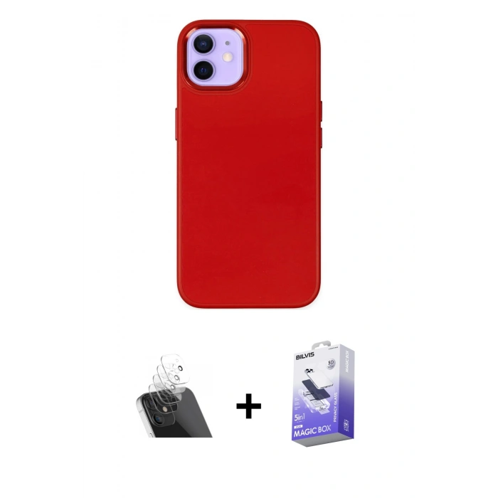 MARSİLYAN™- iPhone 12 Kılıf Çekirdek Çizgi - Siyah Bilvis 5in1 5D Magic Hayalet Cam Ekran Koruyucu + Kamera Lens Koruma Cam - SF