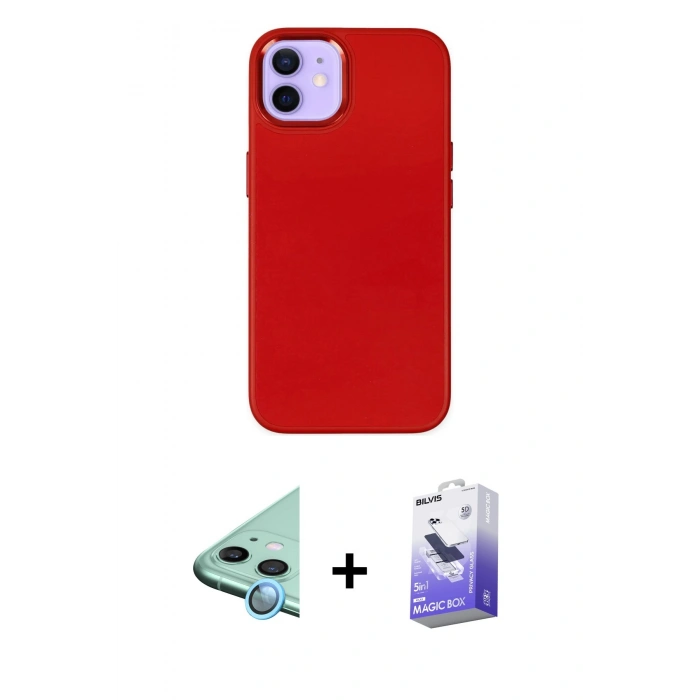 MARSİLYAN™- iPhone 12 Kılıf Çekirdek Çizgi - Siyah Bilvis 5in1 5D Magic Hayalet Cam Ekran Koruyucu + Raze Metal Kamera Lens - MI