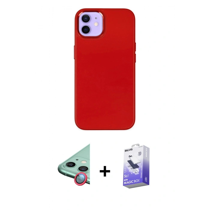 MARSİLYAN™- iPhone 12 Kılıf Çekirdek Çizgi - Siyah Bilvis 5in1 5D Magic Hayalet Cam Ekran Koruyucu + Raze Metal Kamera Lens - KI