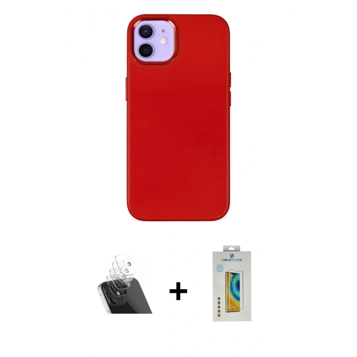 MARSİLYAN™- iPhone 12 Kılıf Çekirdek Çizgi - Siyah Polymer Nano Ekran Koruyucu + Kamera Lens Koruma Cam - SF