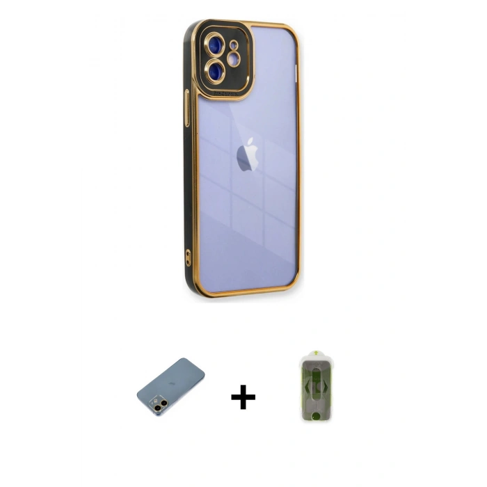 MARSİLYAN™- iPhone 12 Kılıf Çekirdek Klasik Serisi - Siyah Joko Magic 5D Hayalet Cam + Shine Kamera Lens Koruma Cam - GD