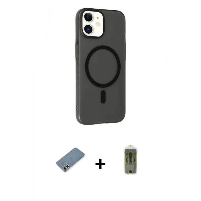MARSİLYAN™- iPhone 12 Kılıf Çekirdek Modern Prime - Siyah Joko Magic 5D Hayalet Cam + Metal Kamera Lens Koruma Cam - AKYL