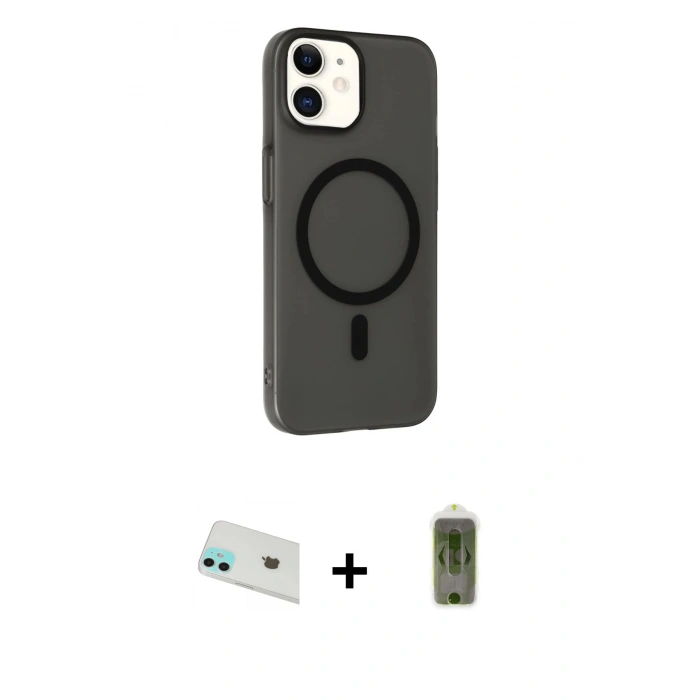 MARSİLYAN™- iPhone 12 Kılıf Çekirdek Modern Prime - Siyah Joko Magic 5D Hayalet Cam + Rainbow Kamera Lens Koruma Cam - YL