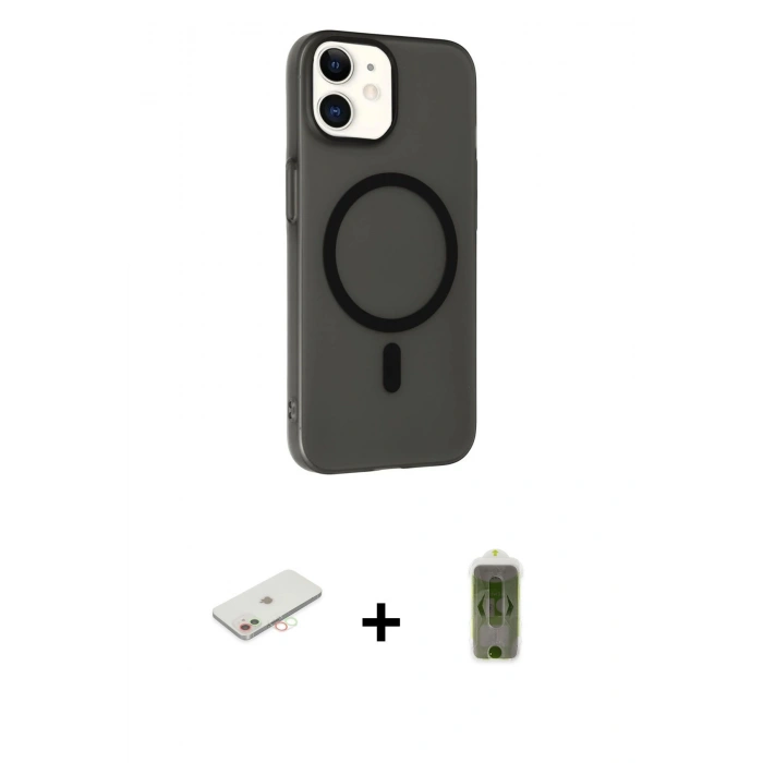 MARSİLYAN™- iPhone 12 Kılıf Çekirdek Modern Prime - Siyah Joko Magic 5D Hayalet Cam + Renkli Kamera Lens Koruma Cam - YL