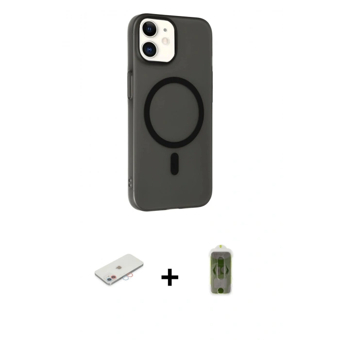MARSİLYAN™- iPhone 12 Kılıf Çekirdek Modern Prime - Siyah Joko Magic 5D Hayalet Cam + Renkli Kamera Lens Koruma Cam - PE