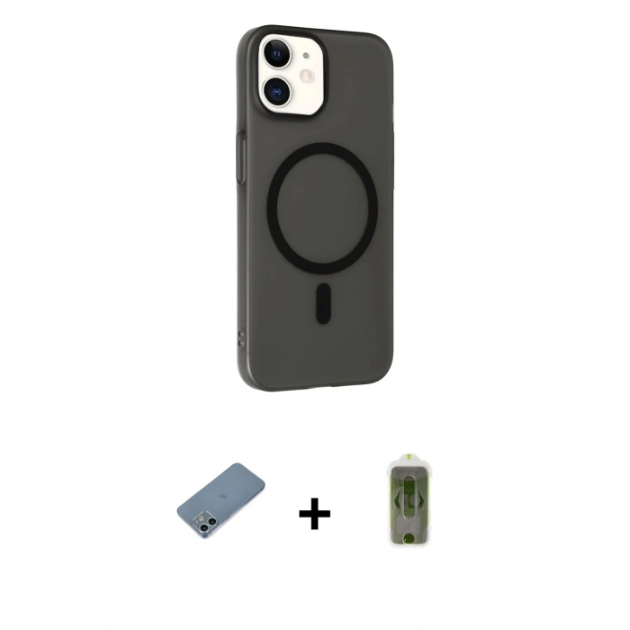MARSİLYAN™- iPhone 12 Kılıf Çekirdek Modern Prime - Siyah Joko Magic 5D Hayalet Cam + Shine Kamera Lens Koruma Cam - SABE