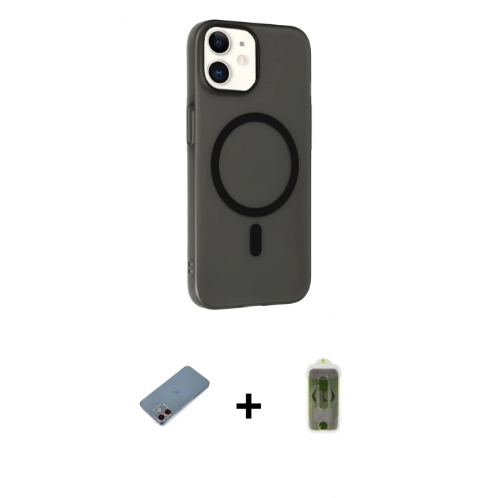 MARSİLYAN™- iPhone 12 Kılıf Çekirdek Modern Prime - Siyah Joko Magic 5D Hayalet Cam + Shine Kamera Lens Koruma Cam - PE