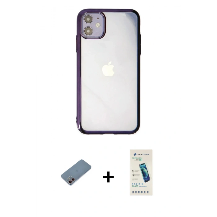 MARSİLYAN™- iPhone 12 Kılıf Doruk Doku Prime - Şeffaf Pasifik Cam Ekran Koruyucu + Shine Kamera Lens Koruma Cam - PE