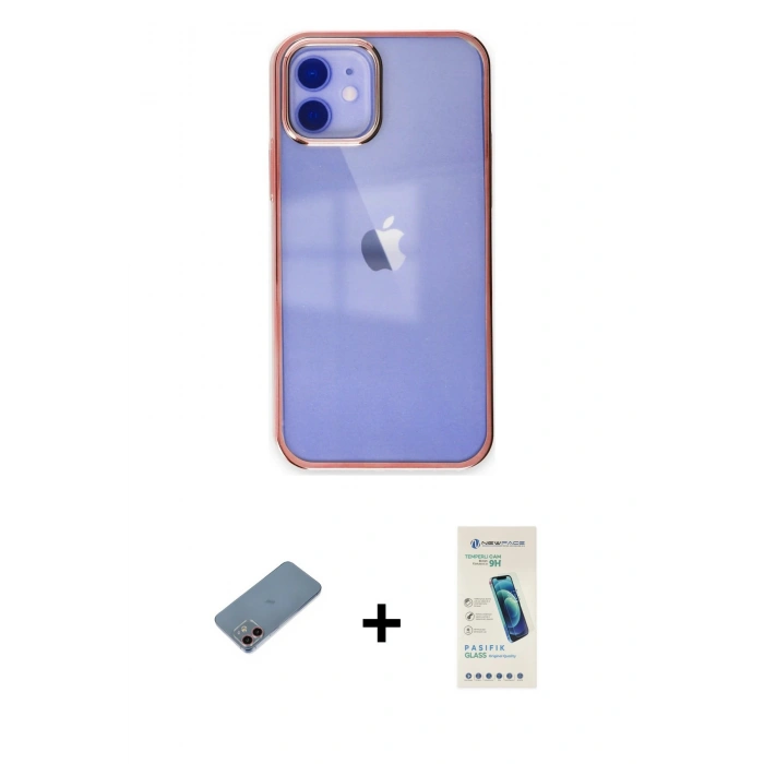 MARSİLYAN™- iPhone 12 Kılıf Doruk Doku Prime - Şeffaf Pasifik Cam Ekran Koruyucu + Shine Kamera Lens Koruma Cam - PE