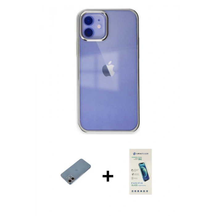 MARSİLYAN™- iPhone 12 Kılıf Doruk Doku Prime - Şeffaf Pasifik Cam Ekran Koruyucu + Shine Kamera Lens Koruma Cam - PE