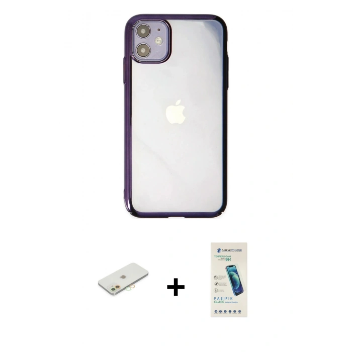MARSİLYAN™- iPhone 12 Kılıf Doruk Doku Prime - Şeffaf Pasifik Cam Ekran Koruyucu + Renkli Kamera Lens Koruma Cam - TU