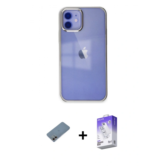 MARSİLYAN™- iPhone 12 Kılıf Doruk Doku Prime - Siyah Bilvis 5in1 3D Magic Cam Ekran Koruyucu + Shine Kamera Lens Koruma Cam - GI