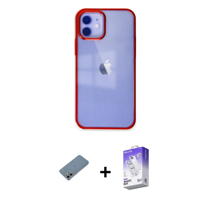 MARSİLYAN™- iPhone 12 Kılıf Doruk Doku Prime - Siyah Bilvis 5in1 3D Magic Cam Ekran Koruyucu + Shine Kamera Lens Koruma Cam - GI