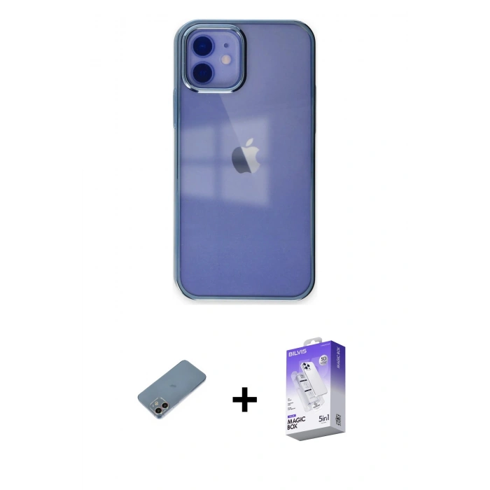 MARSİLYAN™- iPhone 12 Kılıf Doruk Doku Prime - Siyah Bilvis 5in1 3D Magic Cam Ekran Koruyucu + Shine Kamera Lens Koruma Cam - GI