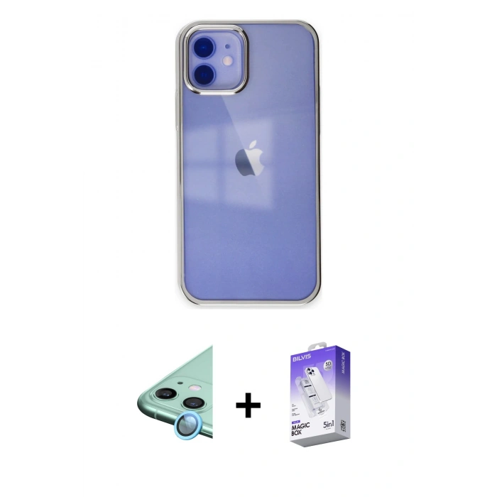 MARSİLYAN™- iPhone 12 Kılıf Doruk Doku Prime - Siyah Bilvis 5in1 3D Magic Cam Ekran Koruyucu + Raze Metal Kamera Lens - MI