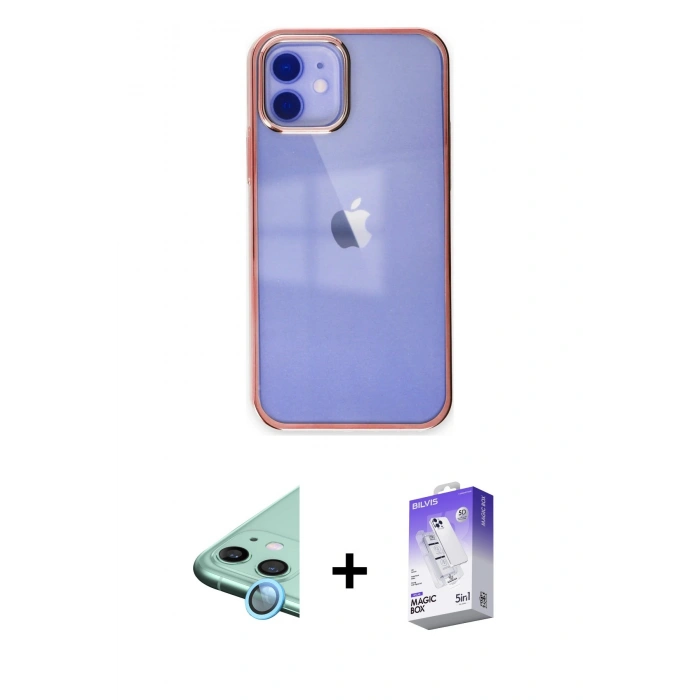 MARSİLYAN™- iPhone 12 Kılıf Doruk Doku Prime - Siyah Bilvis 5in1 3D Magic Cam Ekran Koruyucu + Raze Metal Kamera Lens - MI