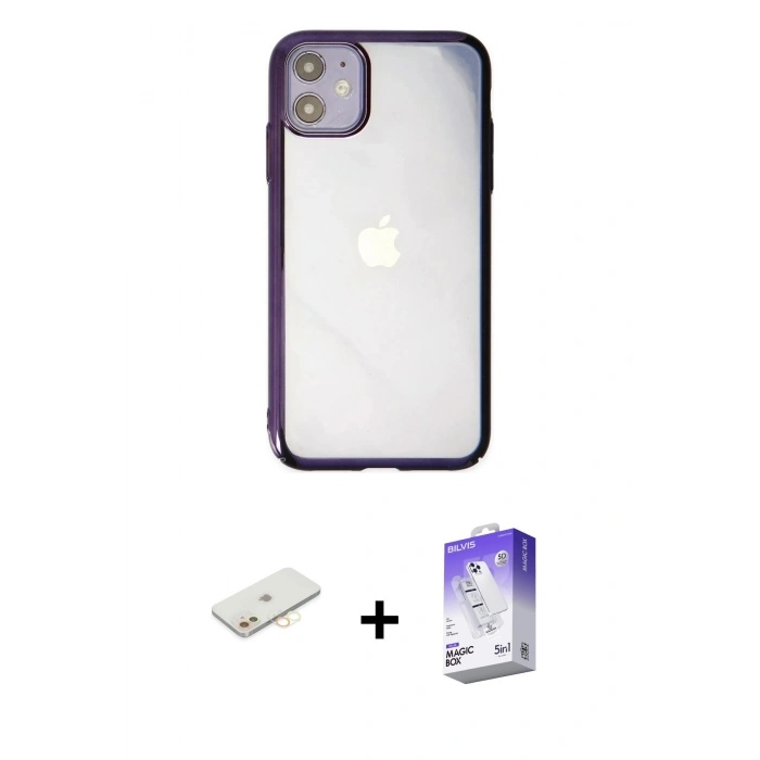 MARSİLYAN™- iPhone 12 Kılıf Doruk Doku Prime - Siyah Bilvis 5in1 3D Magic Cam Ekran Koruyucu + Renkli Kamera Lens Koruma Cam - SI