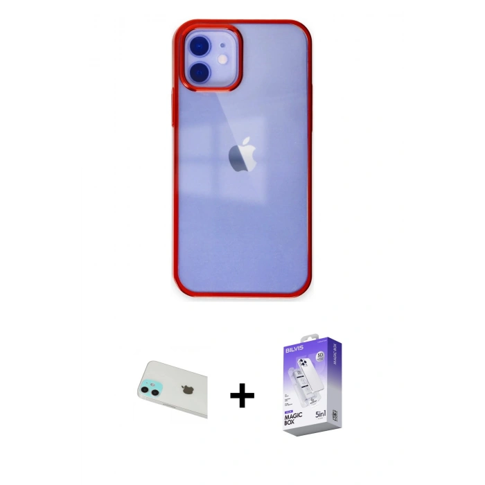 MARSİLYAN™- iPhone 12 Kılıf Doruk Doku Prime - Siyah Bilvis 5in1 3D Magic Cam Ekran Koruyucu + Yeşil Rainbow Kamera Lens Koruma Cam