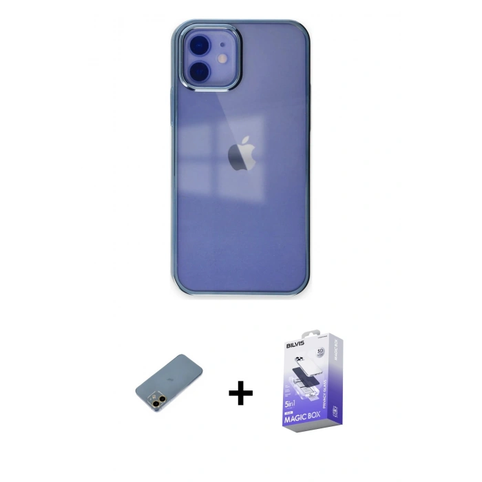 MARSİLYAN™- iPhone 12 Kılıf Doruk Doku Prime - Siyah Bilvis 5in1 5D Magic Hayalet Cam Ekran Koruyucu + Shine Kamera Lens Koruma Cam - GD