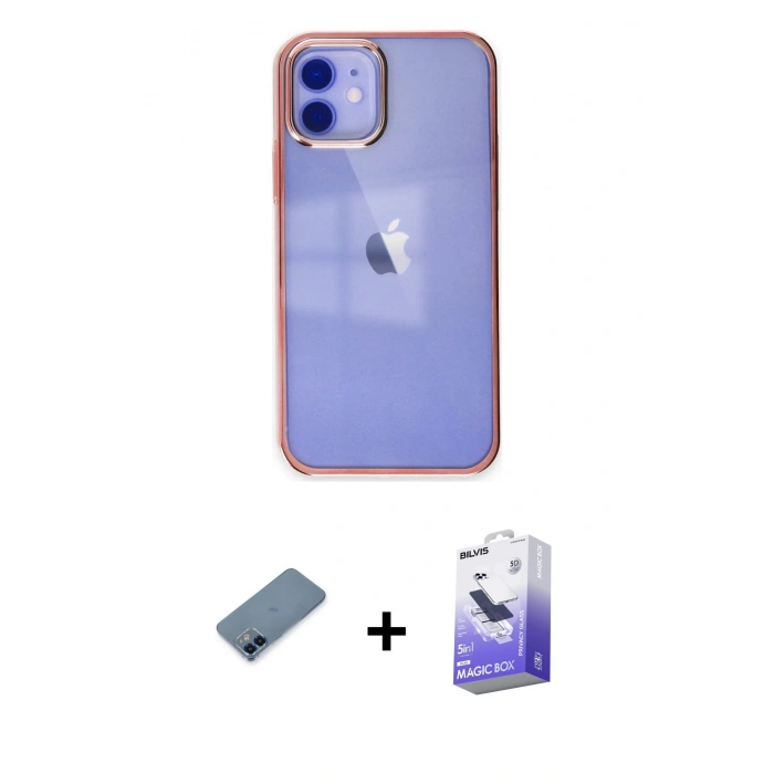 MARSİLYAN™- iPhone 12 Kılıf Doruk Doku Prime - Siyah Bilvis 5in1 5D Magic Hayalet Cam Ekran Koruyucu + Metal Kamera Lens Koruma Cam - MI