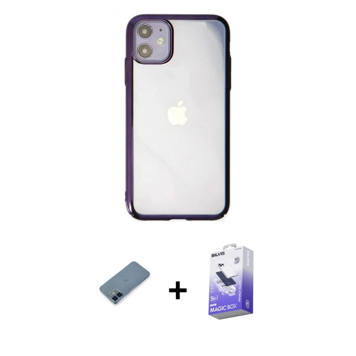 MARSİLYAN™- iPhone 12 Kılıf Doruk Doku Prime - Siyah Bilvis 5in1 5D Magic Hayalet Cam Ekran Koruyucu + Metal Kamera Lens Koruma Cam - MI