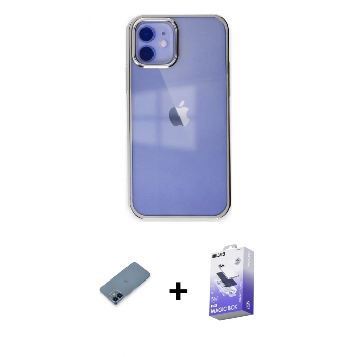 MARSİLYAN™- iPhone 12 Kılıf Doruk Doku Prime - Siyah Bilvis 5in1 5D Magic Hayalet Cam Ekran Koruyucu + Metal Kamera Lens Koruma Cam - MI