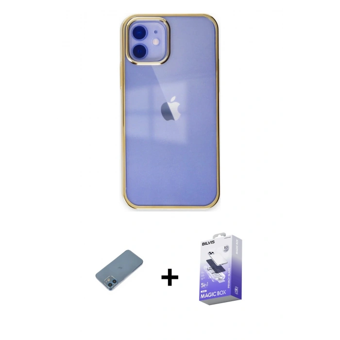 MARSİLYAN™- iPhone 12 Kılıf Doruk Doku Prime - Siyah Bilvis 5in1 5D Magic Hayalet Cam Ekran Koruyucu + Shine Kamera Lens Koruma Cam - MI
