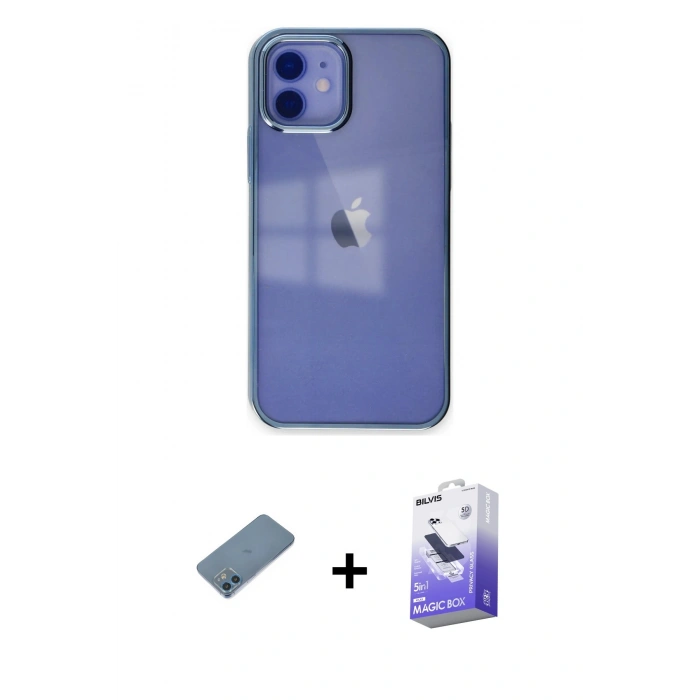MARSİLYAN™- iPhone 12 Kılıf Doruk Doku Prime - Siyah Bilvis 5in1 5D Magic Hayalet Cam Ekran Koruyucu + Shine Kamera Lens Koruma Cam - MI