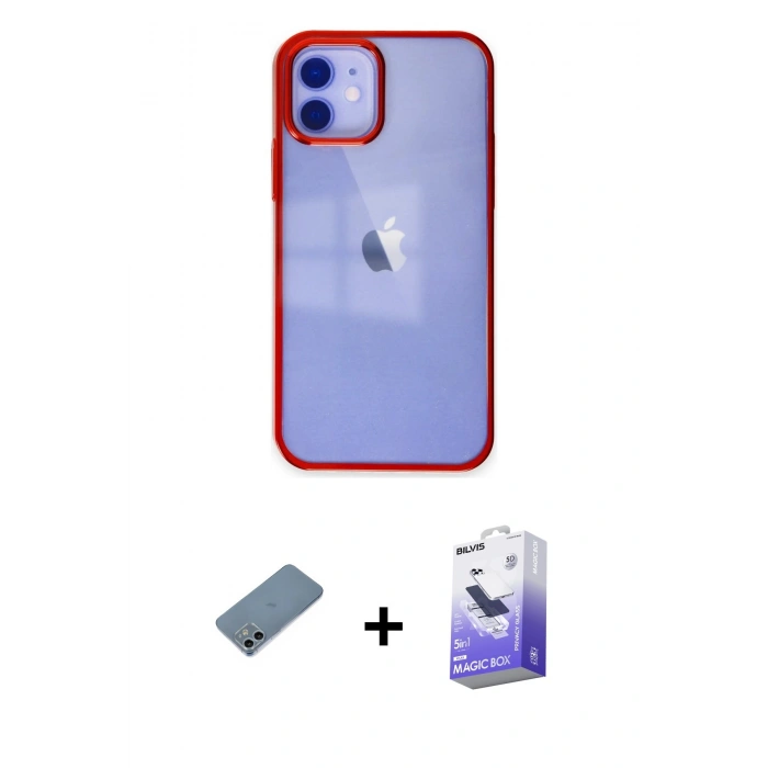 MARSİLYAN™- iPhone 12 Kılıf Doruk Doku Prime - Siyah Bilvis 5in1 5D Magic Hayalet Cam Ekran Koruyucu + Shine Kamera Lens Koruma Cam - SABE