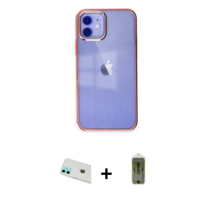 MARSİLYAN™- iPhone 12 Kılıf Doruk Doku Prime - Siyah Joko Magic 5D Hayalet Cam + Rainbow Kamera Lens Koruma Cam - YL