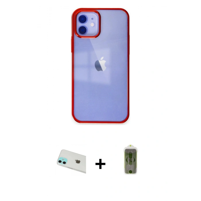 MARSİLYAN™- iPhone 12 Kılıf Doruk Doku Prime - Siyah Joko Magic 5D Hayalet Cam + Rainbow Kamera Lens Koruma Cam - YL