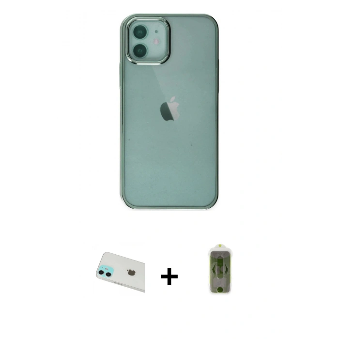 MARSİLYAN™- iPhone 12 Kılıf Doruk Doku Prime - Siyah Joko Magic 5D Hayalet Cam + Rainbow Kamera Lens Koruma Cam - YL