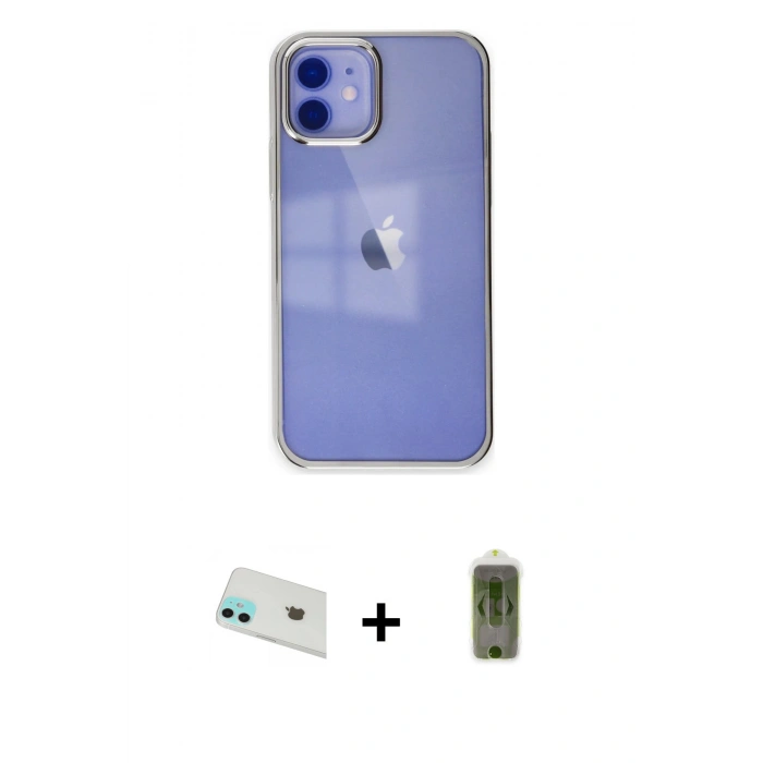 MARSİLYAN™- iPhone 12 Kılıf Doruk Doku Prime - Siyah Joko Magic 5D Hayalet Cam + Rainbow Kamera Lens Koruma Cam - YL