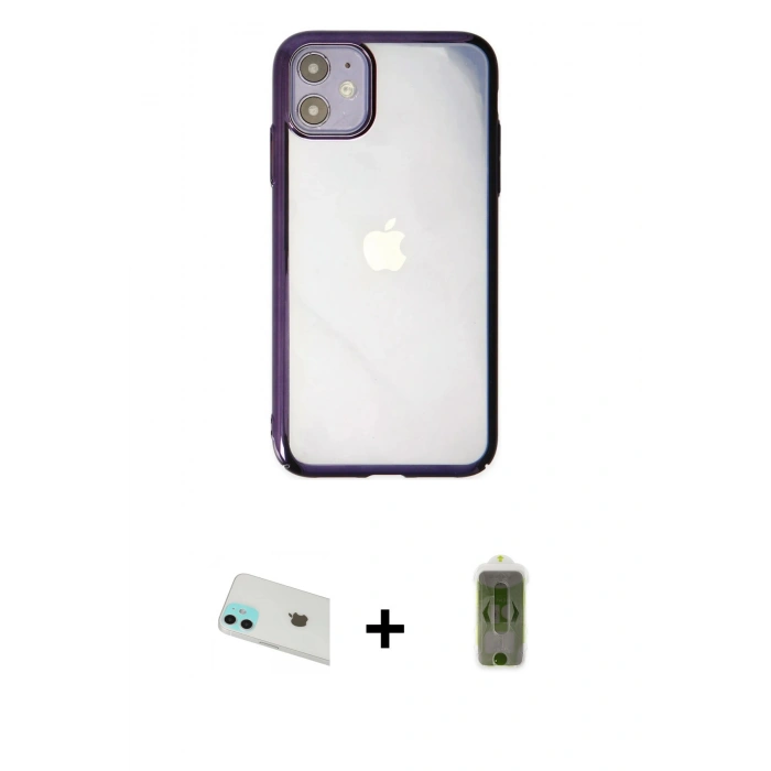 MARSİLYAN™- iPhone 12 Kılıf Doruk Doku Prime - Siyah Joko Magic 5D Hayalet Cam + Rainbow Kamera Lens Koruma Cam - YL