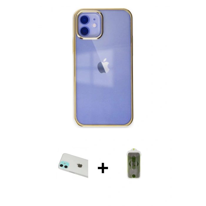 MARSİLYAN™- iPhone 12 Kılıf Doruk Doku Prime - Siyah Joko Magic 5D Hayalet Cam + Rainbow Kamera Lens Koruma Cam - YL