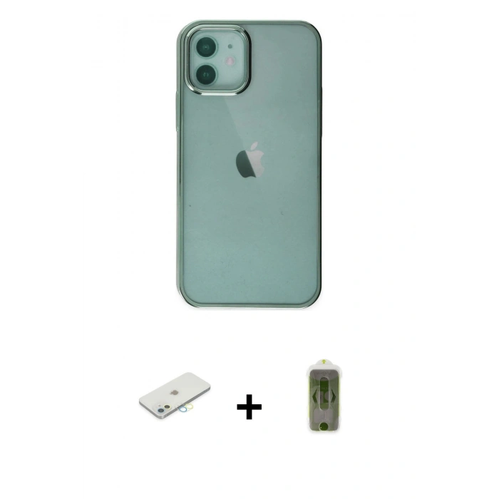MARSİLYAN™- iPhone 12 Kılıf Doruk Doku Prime - Siyah Joko Magic 5D Hayalet Cam + Renkli Kamera Lens Koruma Cam - SI