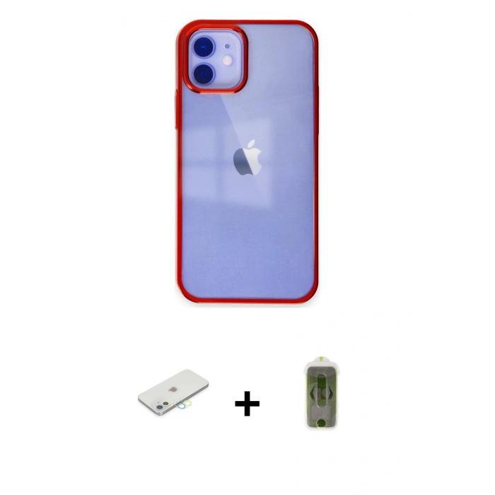 MARSİLYAN™- iPhone 12 Kılıf Doruk Doku Prime - Siyah Joko Magic 5D Hayalet Cam + Renkli Kamera Lens Koruma Cam - SI