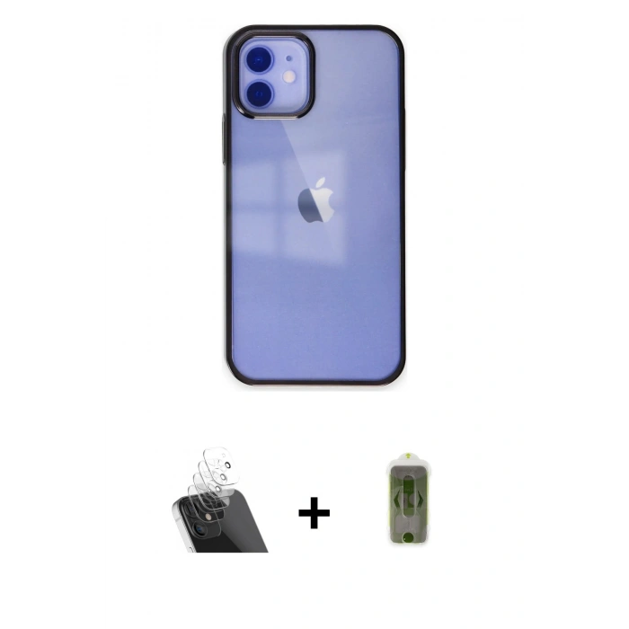 MARSİLYAN™- iPhone 12 Kılıf Doruk Doku Prime - Siyah Joko Magic 5D Hayalet Cam + Kamera Lens Koruma Cam - SF