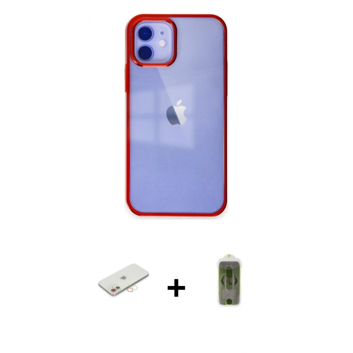 MARSİLYAN™- iPhone 12 Kılıf Doruk Doku Prime - Siyah Joko Magic 5D Hayalet Cam + Renkli Kamera Lens Koruma Cam - YL