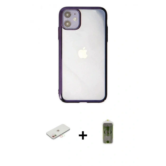 MARSİLYAN™- iPhone 12 Kılıf Doruk Doku Prime - Siyah Joko Magic 5D Hayalet Cam + Renkli Kamera Lens Koruma Cam - YL