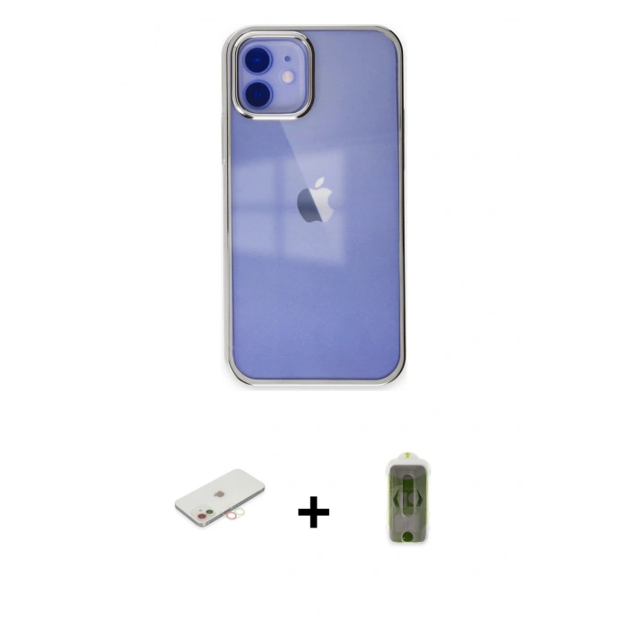 MARSİLYAN™- iPhone 12 Kılıf Doruk Doku Prime - Siyah Joko Magic 5D Hayalet Cam + Renkli Kamera Lens Koruma Cam - YL