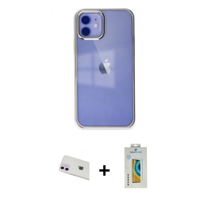 MARSİLYAN™- iPhone 12 Kılıf Doruk Doku Prime - Siyah Polymer Nano Ekran Koruyucu + Rainbow Kamera Lens Koruma Cam - MR