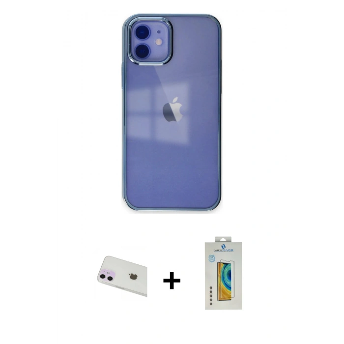 MARSİLYAN™- iPhone 12 Kılıf Doruk Doku Prime - Siyah Polymer Nano Ekran Koruyucu + Rainbow Kamera Lens Koruma Cam - MR