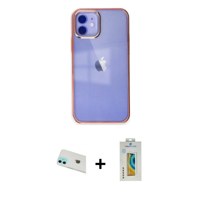 MARSİLYAN™- iPhone 12 Kılıf Doruk Doku Prime - Siyah Polymer Nano Ekran Koruyucu + Rainbow Kamera Lens Koruma Cam - YL